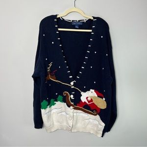 Vintage Ugly Christmas Sweater Cardigan Santa Reindeer Raime Cotton Oversized *i